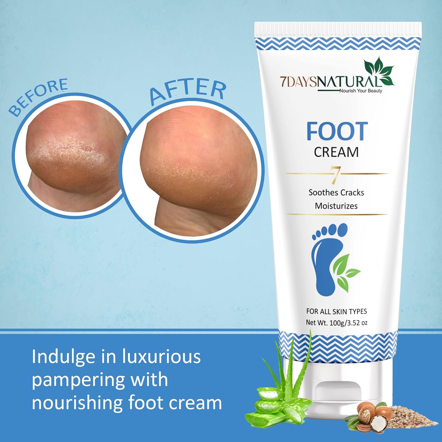 7DAYSNATURAL Foot Cream 100gm for men & women Repair Rough and Cracked Heel with Neem Seed Oil, Clove Leaf Oil and Menthol Keeps Skin Hydrated, Supple and Smooth