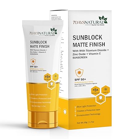 7DAYSNATURAL Sunblock Cream For All Skin Types | SPF 50 +++ | Non-Greasy & Quick-Absorbing | UVA/B Protection for Men & Women(50 Gm)