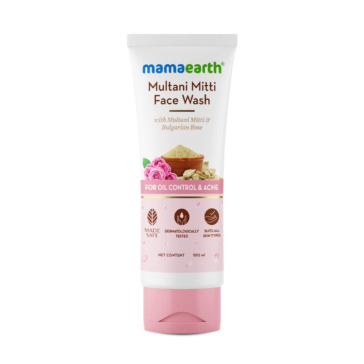 MAMAEARTH Multani Mitti Face Wash with Multani Mitti & Bulgarian Rose 3.38 Fl Oz (100ml)