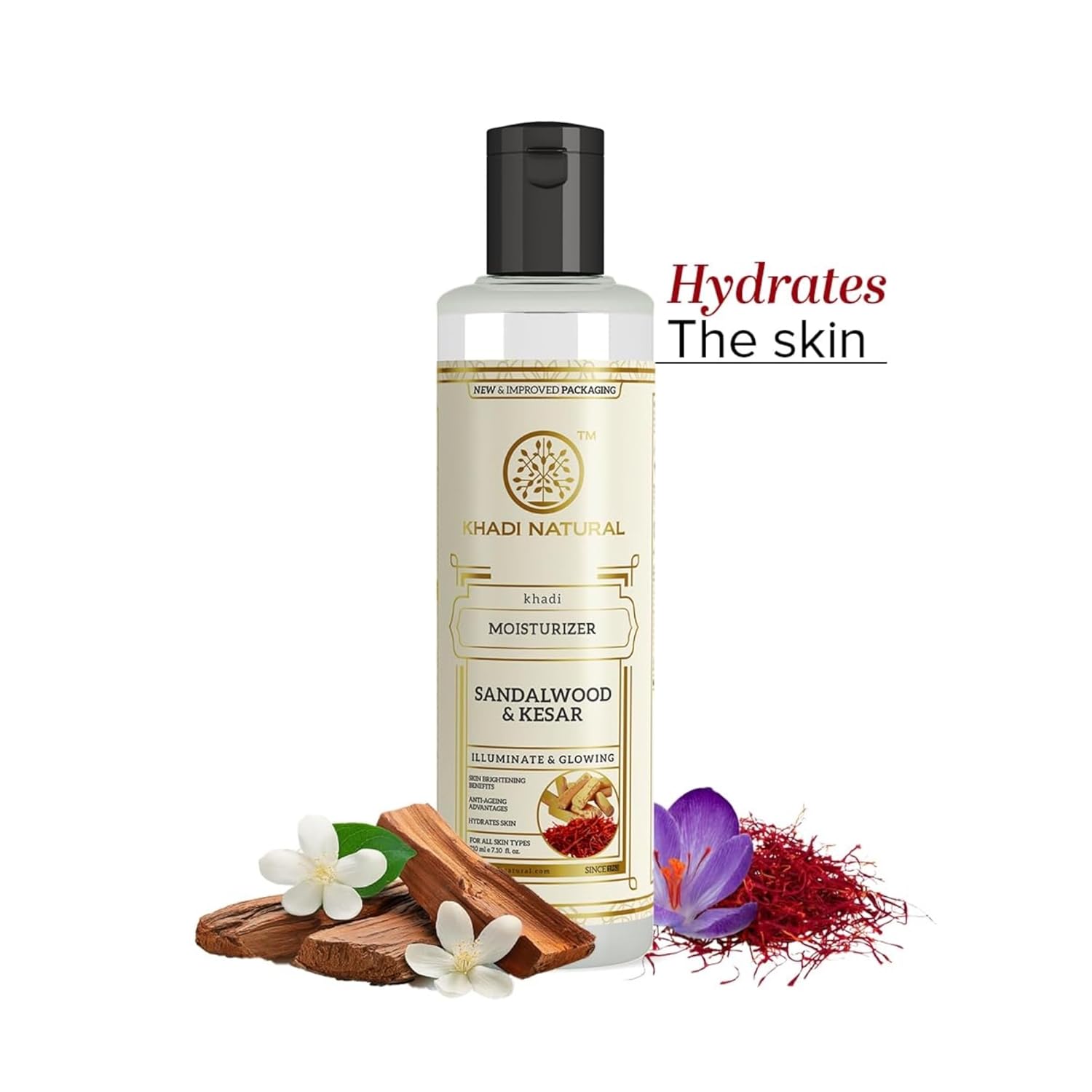 Khadi Natural Sandalwood & Kesar Moisturizer | Hydrates and Nourishes for Healthy Skin | Anti Ageing Formula | Suitable for All Skin Types | 210ml
