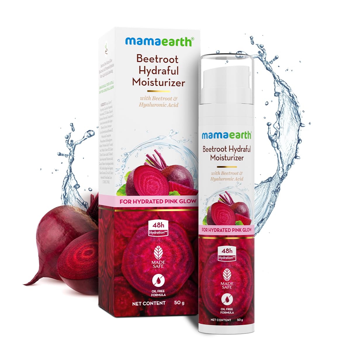 Mamaearth Beetroot Hydraful Moisturizer With Beetroot & Hyaluronic Acid For Hydrated Pink Glow - 50 g | 48-H Hydration | Oil Free Formula