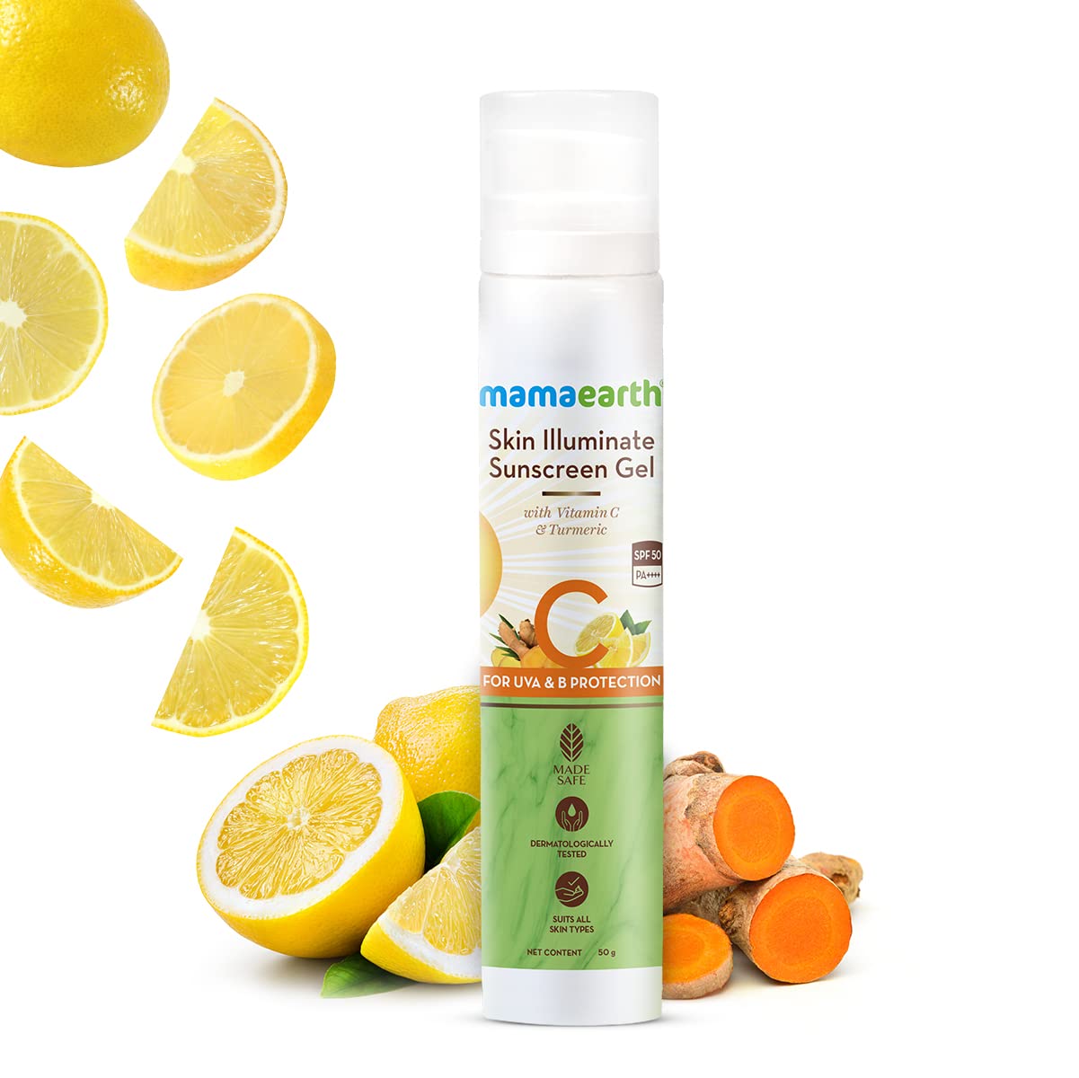 Mamaearth Skin Illuminate Sunscreen with SPF 50 Gel with Vitamin C & Turmeric for UVA & B Protection, Pa+++ | 50 g
