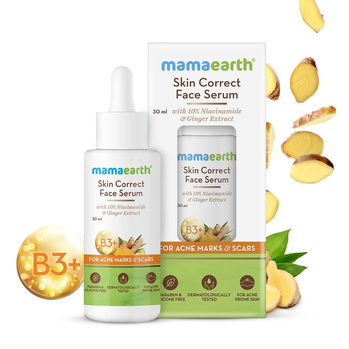 Mamaearth Skin Correct Face Serum with Niacinamide and Ginger Extract for Acne Marks and Scars - 30 ml | Reduces Acne Marks | Minimizes Enlarged Pores