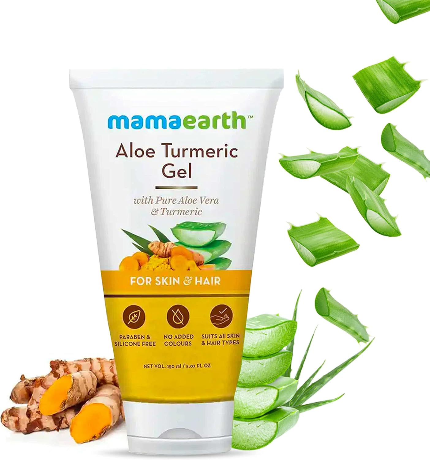 Mamaearth Aloe Vera Gel for Skin & Hair | With Pure Aloe Vera, Turmeric & Vitamin E | Hydrates Skin, Soothes Rashes, Reduces Acne & Dry Scalp | Toxin-Free & Dermatologically Tested | 150ml